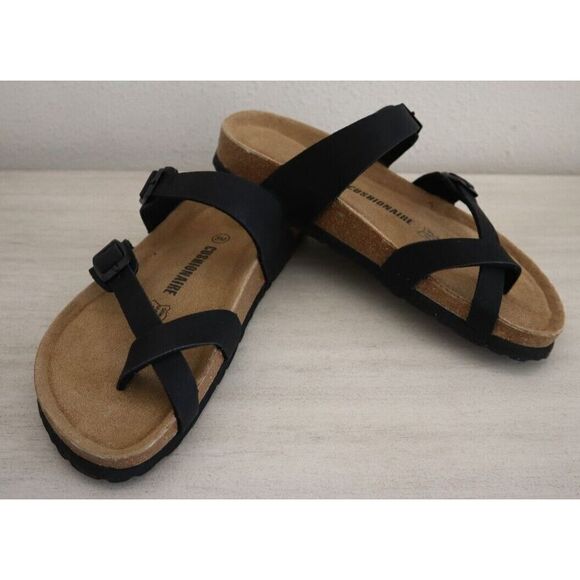 Cushionaire 779601 Women's Sz 8M Black Luna Cork Footbed Sandals SIB - Picture 1 of 13